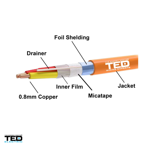 Rola 500m cablu de incendiu TED Electric JE-H(St)H 1 x 2 x 0,8 mm E30/E90 FE180 PH120, cupru, ecranat, fara halogeni, portocaliu, TED002457 [3]