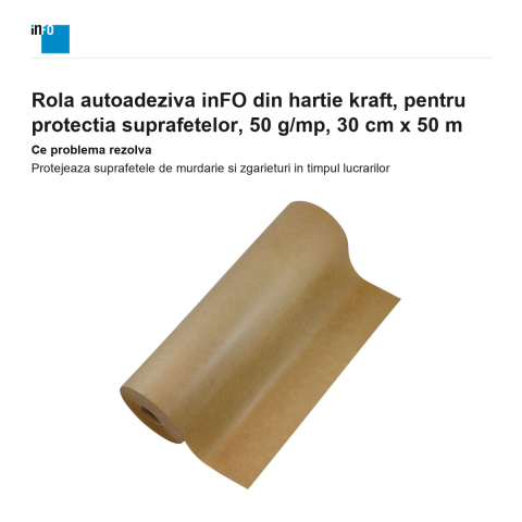 Rola autoadeziva inFO din hartie kraft, pentru protectia suprafetelor, 50 g/mp, 30 cm x 50 m [1]
