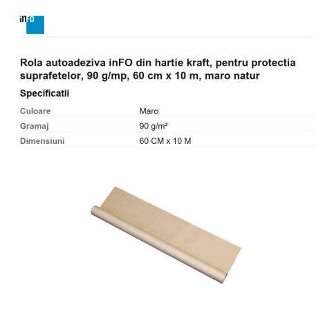Rola autoadeziva inFO din hartie kraft, pentru protectia suprafetelor, 90 g/mp, 60 cm x 10 m, maro natur [2]