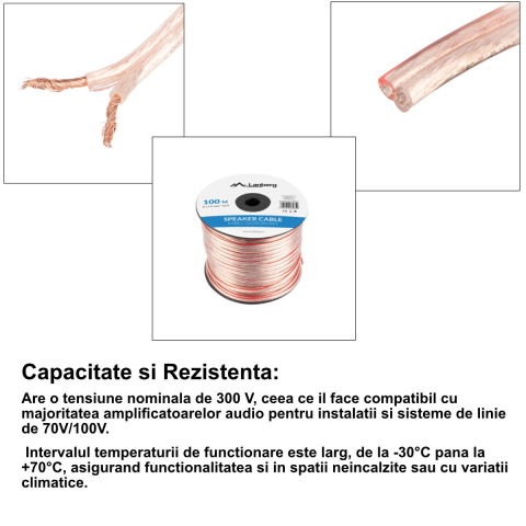 Rola Cablu Audio Boxe 2X1.0MM2 100M Transparent, pentru Transmisie Lunga si Instalatii Fixe, Cupru CCA [4]