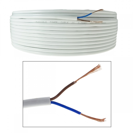 Rola cablu electric MYYM, 2 x 0.75 mmp, din cupru, lungime 100m, CEMYYM-2-0.75-WH, 2C, 300/500V, alb [1]