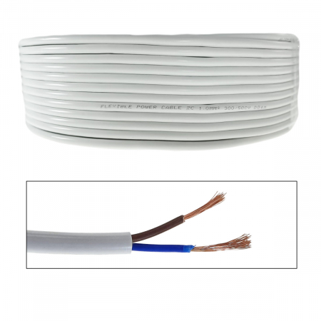 Rola cablu electric MYYM, 2 x 1 mmp, din cupru, 100m, CEMYYM-2-1MM-WH, 2C, 300/500V, alb [1]