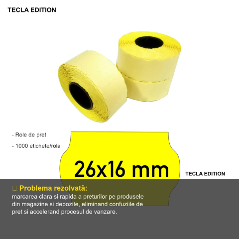 Rola etichete pret Tecla Edition, 26x16 mm, galben, 1000 etichete/rola, pentru etichetare rapida produse [1]