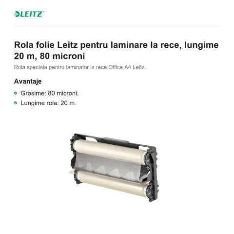 Rola folie Leitz pentru laminare la rece, lungime 20 m, 80 microni [1]