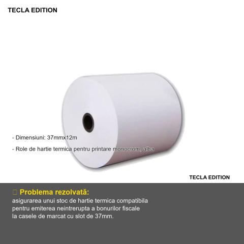 Rola hartie termica 37mm x 12m Tecla Edition, alba, pentru case de marcat si imprimante termice [1]