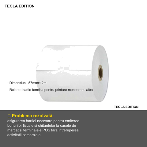 Rola hartie termica Tecla Edition, 57mm x 12m, pentru case de marcat si terminale POS [1]