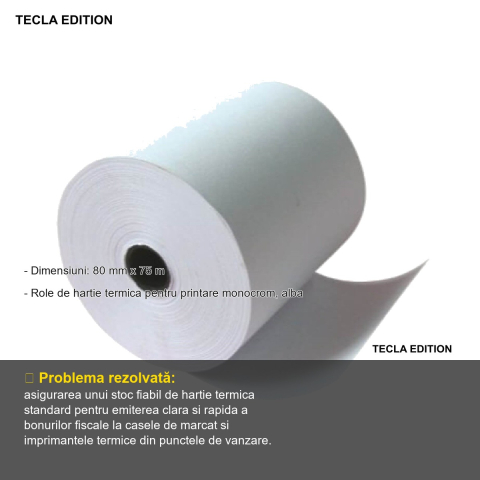 Rola hartie termica Tecla Edition, 80 mm x 75 m, pentru case marcat si imprimante termice [1]