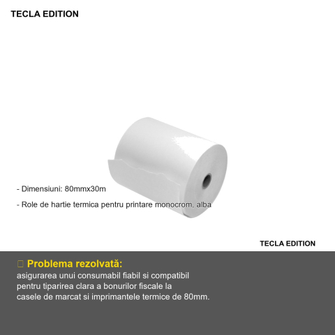 Rola hartie termica Tecla Edition, 80mm x 30m, pentru case de marcat si imprimante termice [1]