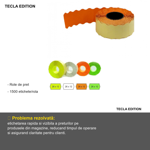 Role de pret portocalii Tecla Edition 26x12 mm, 1500 etichete pe rola, pentru etichetare rapida produse [1]