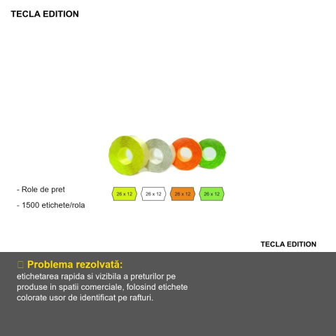 Role de pret Tecla Edition, 26x12 mm, verzi, 1500 etichete pe rola, pentru etichetare produse [1]