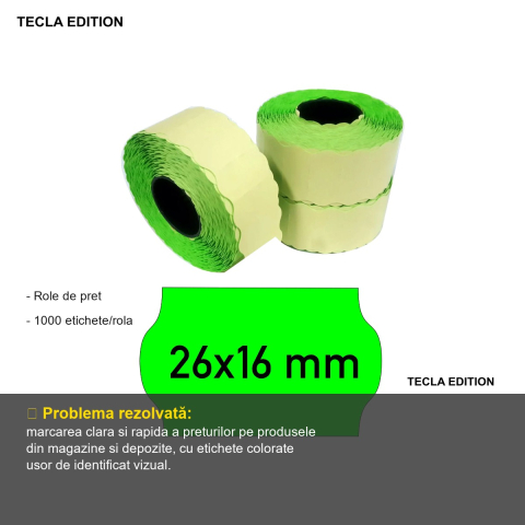 Role de pret Tecla Edition, 26x16 mm, verzi, 1000 etichete per rola, pentru etichetare produse [1]