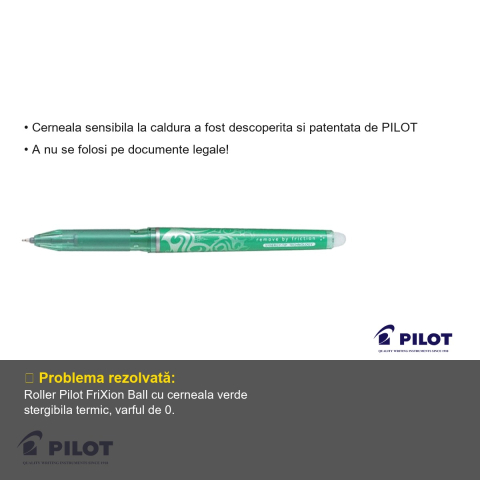 Roller 0.5mm verde Pilot FriXion Ball, cerneala termosensibila stergibila, pentru birou si scoala [2]