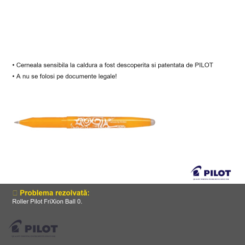 Roller 0.7mm Pilot FriXion Ball portocaliu deschis, cerneala termosensibila, stergere fara urme [2]