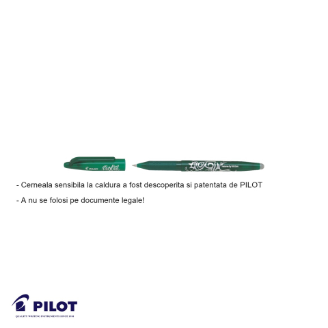 Roller 0.7mm verde Pilot FriXion Ball, cerneala termosensibila, se poate sterge si rescrie [1]