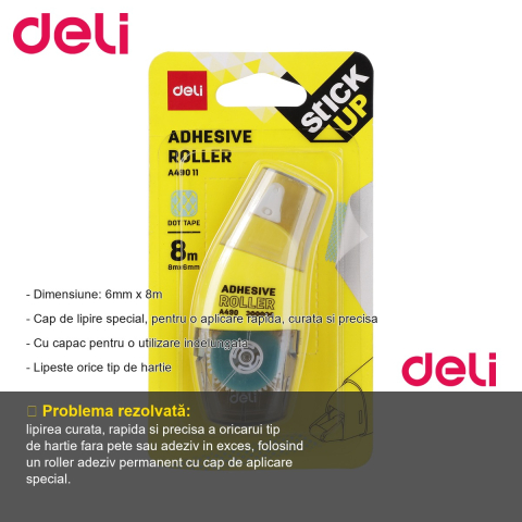 Roller adeziv permanent Deli, 6mm x 8m, aplicare rapida si precisa, pentru birou si acasa [1]