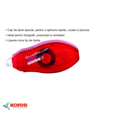 Roller adeziv permanent Kores, 8mm x 10m, aplicare rapida si curata, pentru hartie, fotografii si prezentari [2]