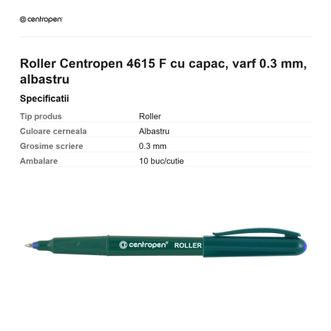 Roller Centropen 4615 F cu capac, varf 0.3 mm, albastru [2]