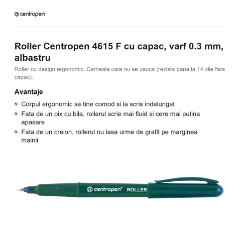 Roller Centropen 4615 F cu capac, varf 0.3 mm, albastru [1]