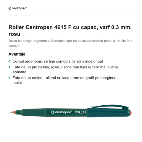 Roller Centropen 4615 F cu capac, varf 0.3 mm, rosu [1]