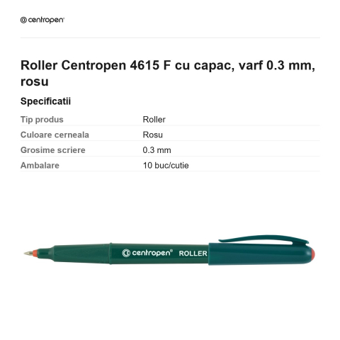 Roller Centropen 4615 F cu capac, varf 0.3 mm, rosu [2]