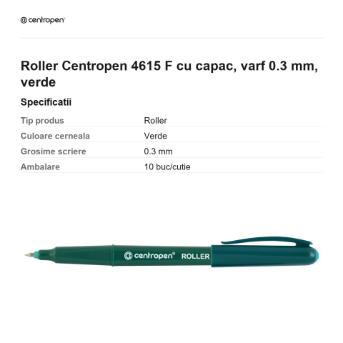 Roller Centropen 4615 F cu capac, varf 0.3 mm, verde [2]
