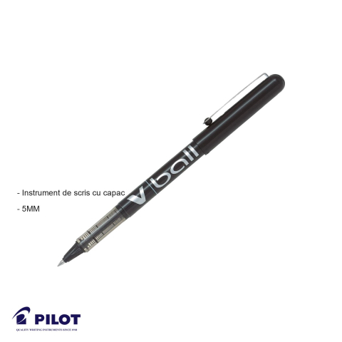 Roller cu cerneala lichida Pilot V-Ball 0.5mm, varf conic, scriere fina, negru [1]