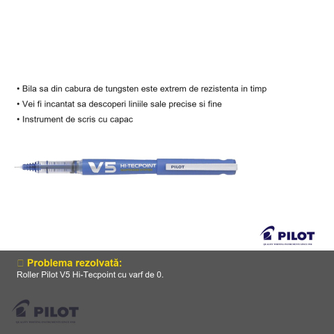 Roller cu cerneala lichida Pilot V5 Hi-Tecpoint 0.5mm, scriere fina si precisa, albastru [2]
