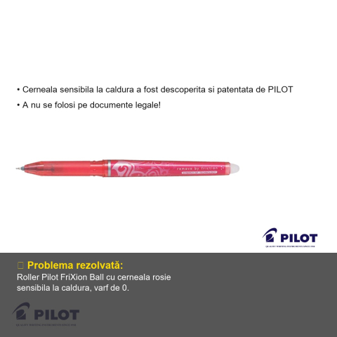 Roller cu cerneala termo-erasabila Pilot FriXion Ball 0.5mm, varf fin, rosu [2]