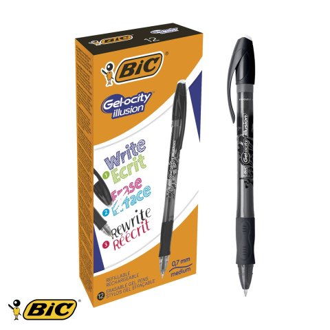 Roller cu gel Bic Gel-ocity Illusion, cerneala termosensibila stergibila, varf 0.7 mm, negru, pentru scris si corectat [3]