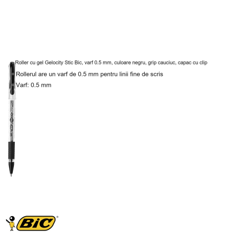 Roller cu gel Bic Gelocity Stic, varf 0.5 mm, scriere fina, negru, grip cauciuc [2]