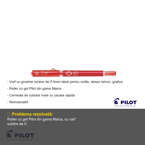 Roller cu gel Pilot Maica, varf 0.4mm, cerneala rosie cu uscare rapida, pentru notite si desen tehnic [1]