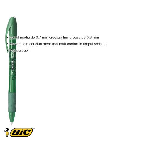 Roller cu gel verde Bic Gel-ocity Illusion, varf 0.7mm, cerneala termosensibila stersa, pentru birou si scoala [2]
