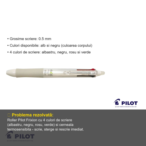 Roller cu mecanism 4 culori Pilot Frixion, cerneala termosensibila, 0.5 mm, pentru birou si scoala [2]