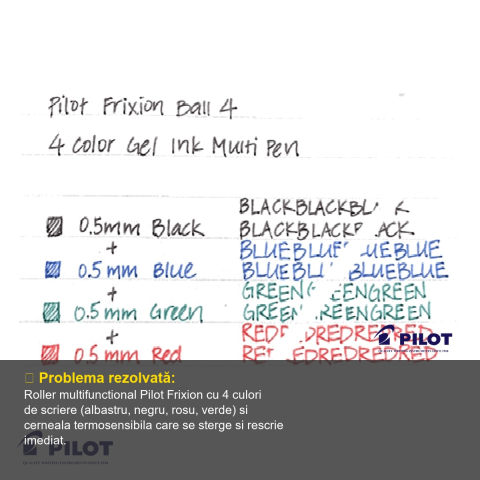 Roller cu mecanism 4 culori Pilot Frixion, cerneala termosensibila cu functie de stergere, 0.5 mm [3]