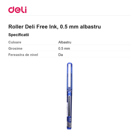 Roller Deli Free Ink, 0.5 mm albastru [2]