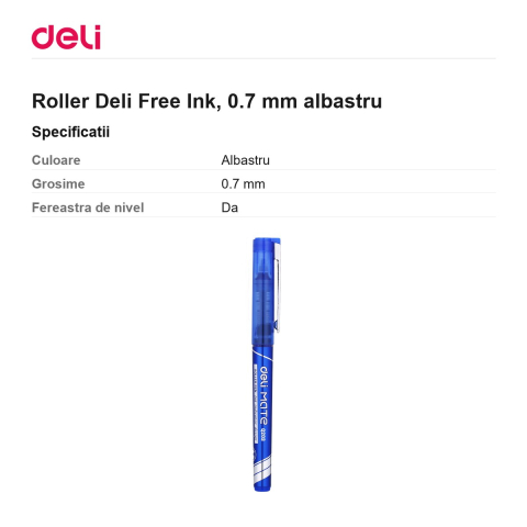 Roller Deli Free Ink, 0.7 mm albastru [2]