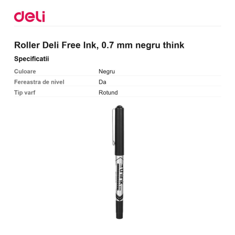Roller Deli Free Ink, 0.7 mm negru think [2]