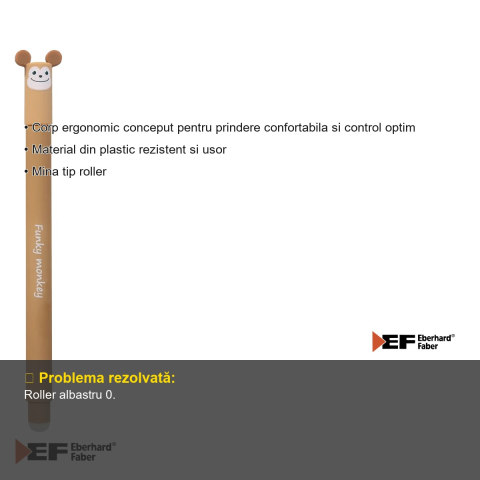 Roller erasable 0.7 mm albastru Eberhard Faber, cerneala termosensibila, model maimuta, pentru scoala [2]