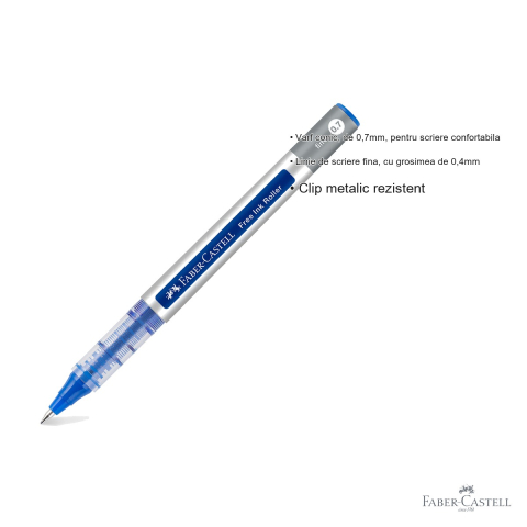 Roller Faber-Castell Free Ink 0.7mm, scriere fina albastra, pentru birou si scoala [2]