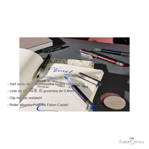 Roller Faber-Castell Free Ink albastru, varf conic 1.5mm, scriere fluida si confortabila [1]