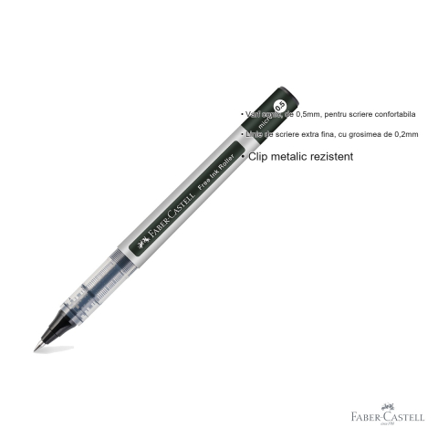 Roller Faber-Castell Free Ink negru, varf conic 0.5mm, scriere extra fina 0.2mm, pentru birou si scoala [2]