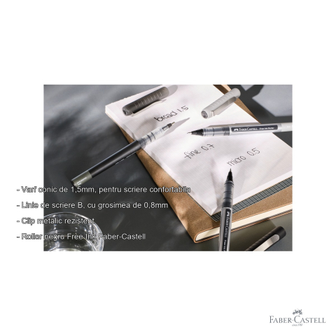Roller Faber-Castell Free Ink negru, varf conic 1.5mm, scriere fluida tip B, pentru birou si uz profesional [1]