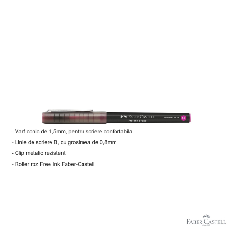 Roller Faber-Castell Free Ink roz, varf conic 1.5mm, scriere fluida tip B, pentru birou si scoala [1]