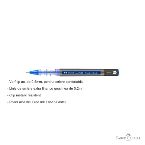 Roller Faber-Castell Free Ink, varf ac 0.5mm, linie extra fina 0.2mm, cerneala albastra [1]