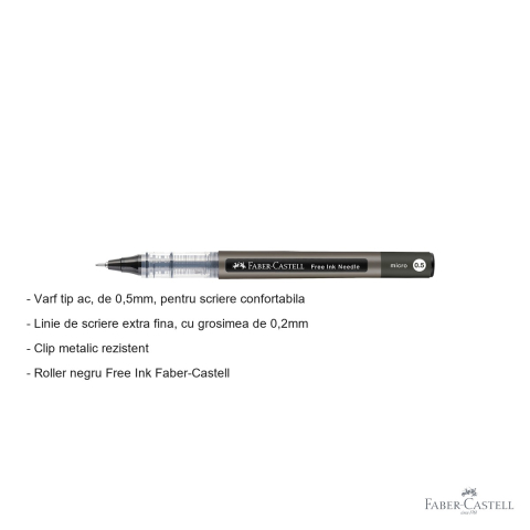 Roller Faber-Castell Free Ink, varf ac 0.5mm, linie extra fina 0.2mm, negru, pentru scriere precisa [1]