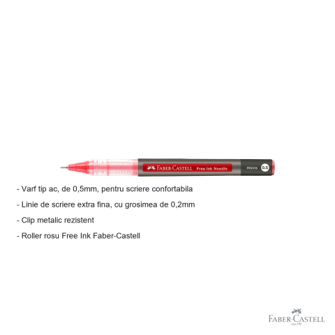Roller Faber-Castell Free Ink, varf ac 0.5mm, linie extra fina 0.2mm, rosu [1]