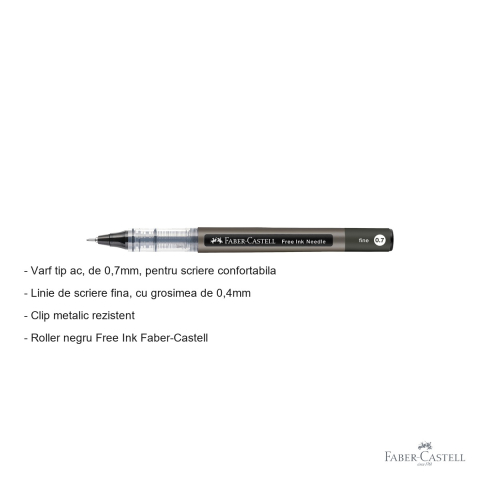 Roller Faber-Castell Free Ink, varf ac 0.7mm, cerneala neagra, scriere fina si confortabila [1]
