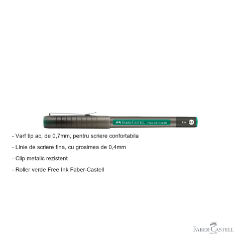 Roller Faber-Castell Free Ink, varf ac 0.7mm, cerneala verde, scriere fina si confortabila [1]