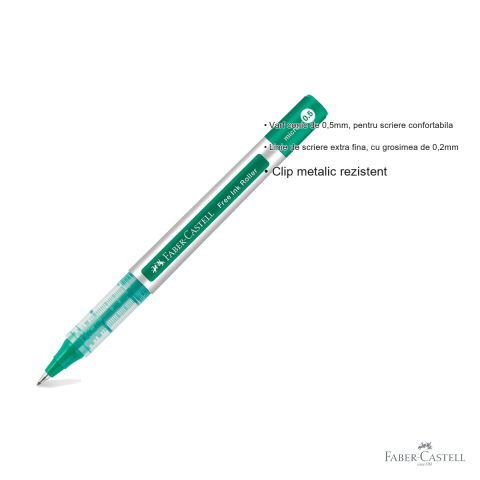 Roller Faber-Castell Free Ink, varf conic 0.5mm, linie extra fina, culoare verde [2]