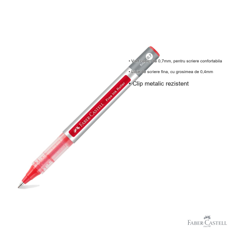 Roller Faber-Castell Free Ink, varf conic 0.7mm, cerneala rosie, scriere fina pentru birou si scoala [2]